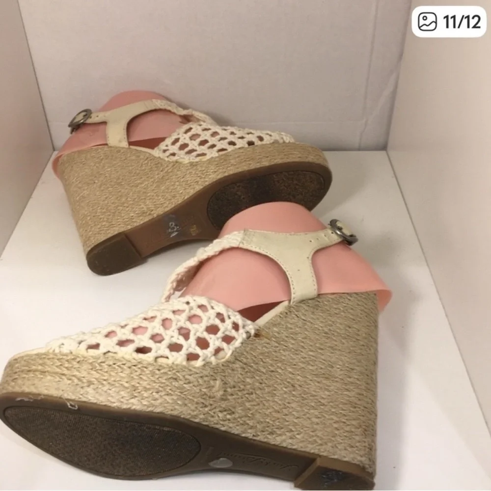Lucky Brand Woven Cream Wedge Sandals - Women's Espadrille Size 7.5M SB-BA